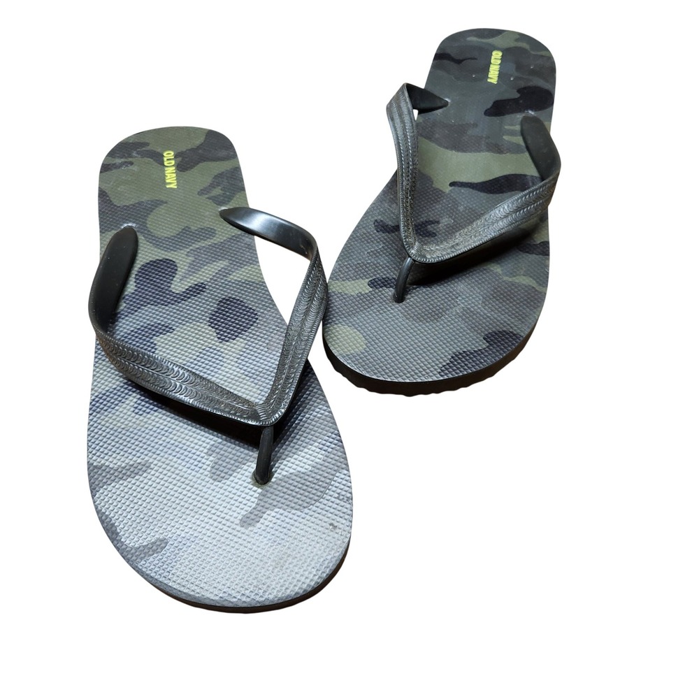 Old Navy Mens Camo Flip Flops Green Black‎ Camouflage Sandals Size 12-13 XL